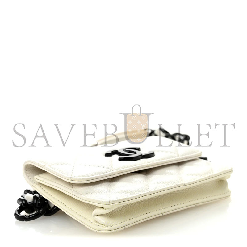 Ch**el caviar quilted my everything belt flap card holder white (12*9*3cm)